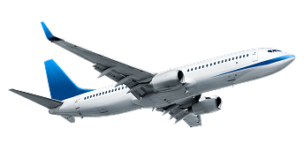 Airplane flying against a black background.